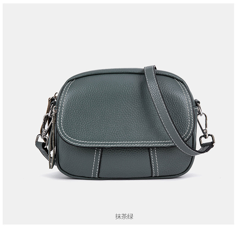 Genuine Leather Small Square for Women 2026 New First Layer Cowhide Large Capacity Wide Strap Single Shoulder High-end Crossbody Bag