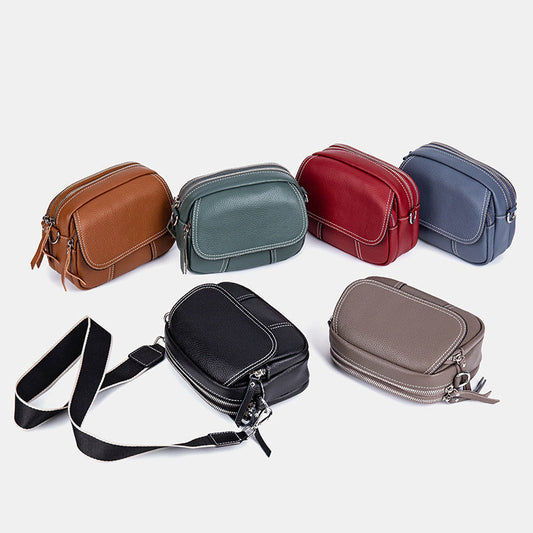 Genuine Leather Small Square for Women 2026 New First Layer Cowhide Large Capacity Wide Strap Single Shoulder High-end Crossbody Bag