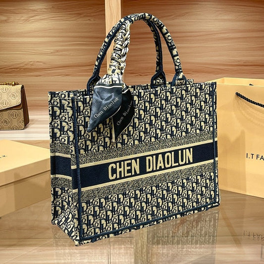 Handheld Tote for Women 2026 New Trendy Document Basket Embroidery High-end Large Capacity Commuting Shopping Bag