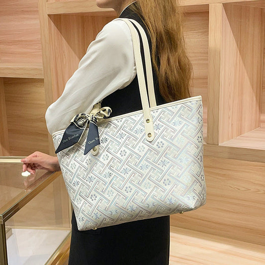 Commuting Large Capacity Tote 2026 Handbag New Chinese Style Brocade Shoulder Underarm Shopping Bag