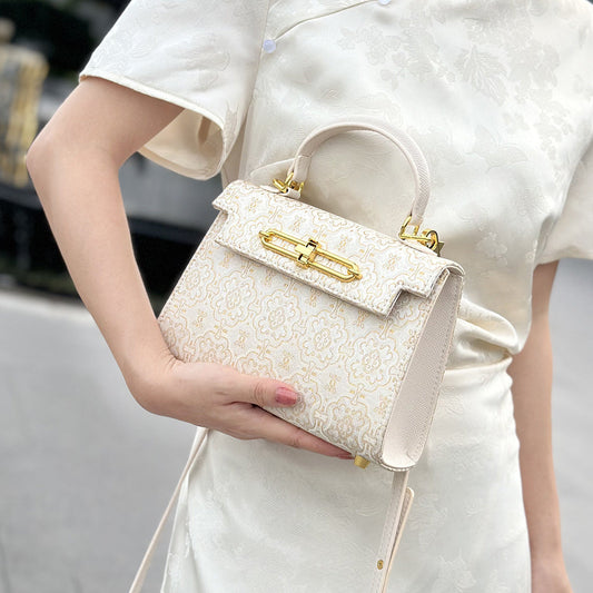 High-End Brocade Handbag Kelly 2025 New Fashion Versatile Light Luxury Niche Single Shoulder Crossbody Commuter Women's Bag