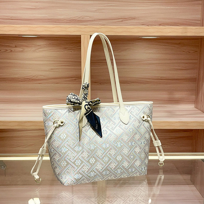 Commuting Large Capacity Tote 2026 Handbag New Chinese Style Brocade Shoulder Underarm Shopping Bag