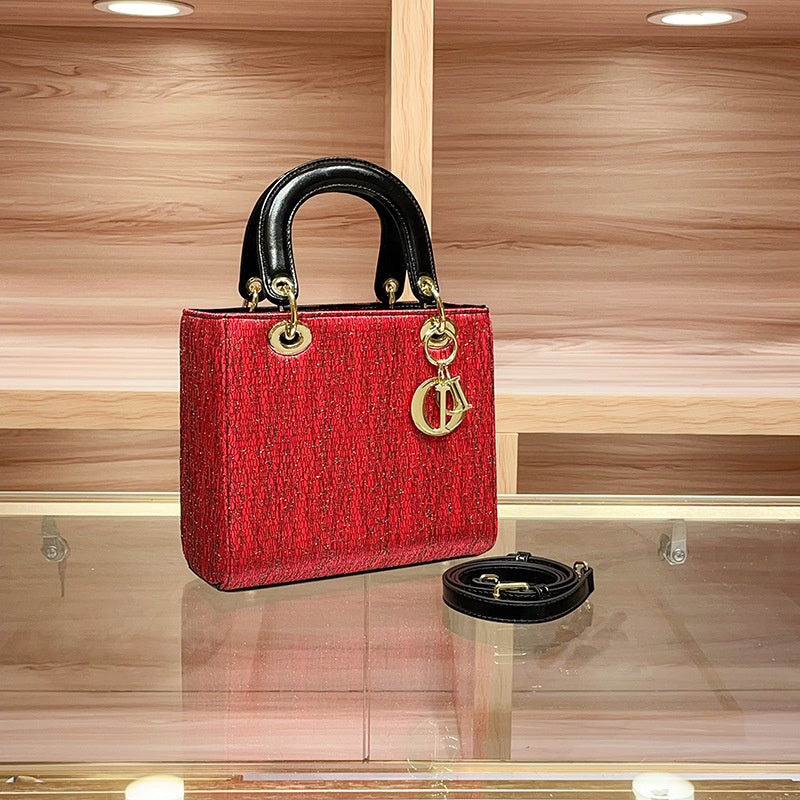 High-end Feel Foreign Trade Cross-border Handbag Princess Diana Style Women's 2025 New Trendy Color-blocking Niche Single Shoulder Crossbody Small Square Bag