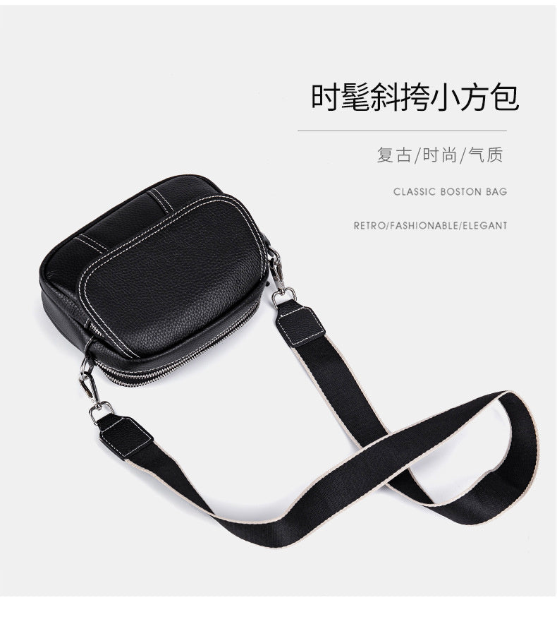 Genuine Leather Small Square for Women 2026 New First Layer Cowhide Large Capacity Wide Strap Single Shoulder High-end Crossbody Bag