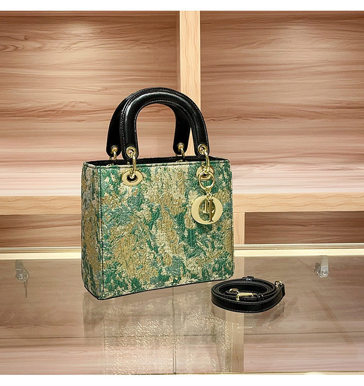 High-end Feel Foreign Trade Cross-border Handbag Princess Diana Style Women's 2025 New Trendy Color-blocking Niche Single Shoulder Crossbody Small Square Bag