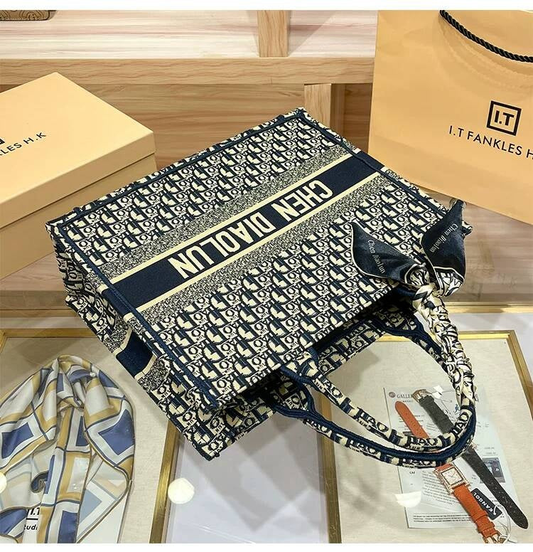 Handheld Tote for Women 2026 New Trendy Document Basket Embroidery High-end Large Capacity Commuting Shopping Bag