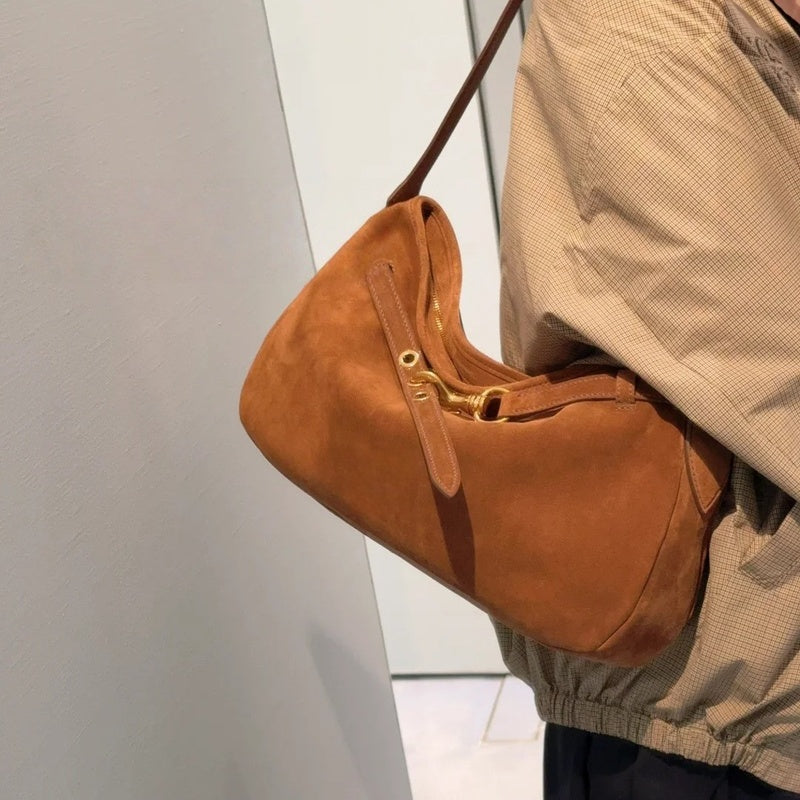 Miu Sheepskin Underarm Suede Commuter Vintage Handbag Shoulder Baguette High-Quality Texture Tote Bag