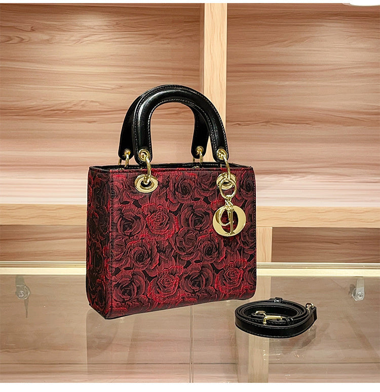 High-end Feel Foreign Trade Cross-border Handbag Princess Diana Style Women's 2025 New Trendy Color-blocking Niche Single Shoulder Crossbody Small Square Bag