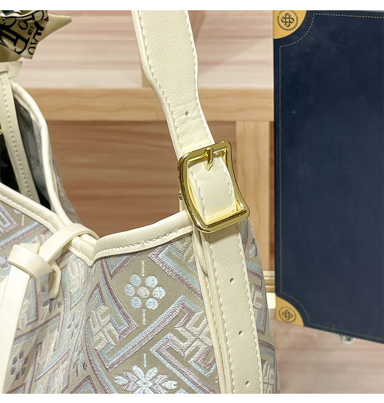 Hong Kong Genuine Leather Brocade Tote 2026 New Women's Popular High-end Large Capacity Shoulder Underarm Bag