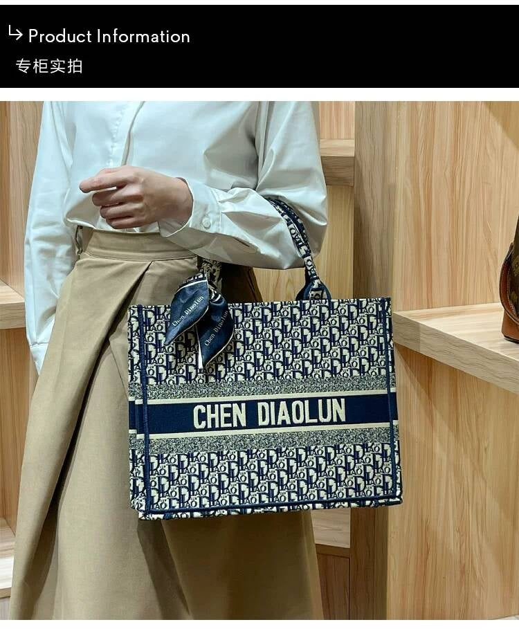Handheld Tote for Women 2026 New Trendy Document Basket Embroidery High-end Large Capacity Commuting Shopping Bag