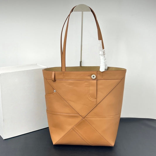 2026 Luojia New Top Layer Cowhide Foldable Geometric Large Capacity Genuine Leather Shoulder Fashion Tote Bag