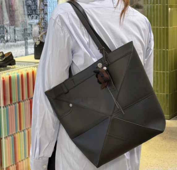 2026 Luojia New Top Layer Cowhide Foldable Geometric Large Capacity Genuine Leather Shoulder Fashion Tote Bag