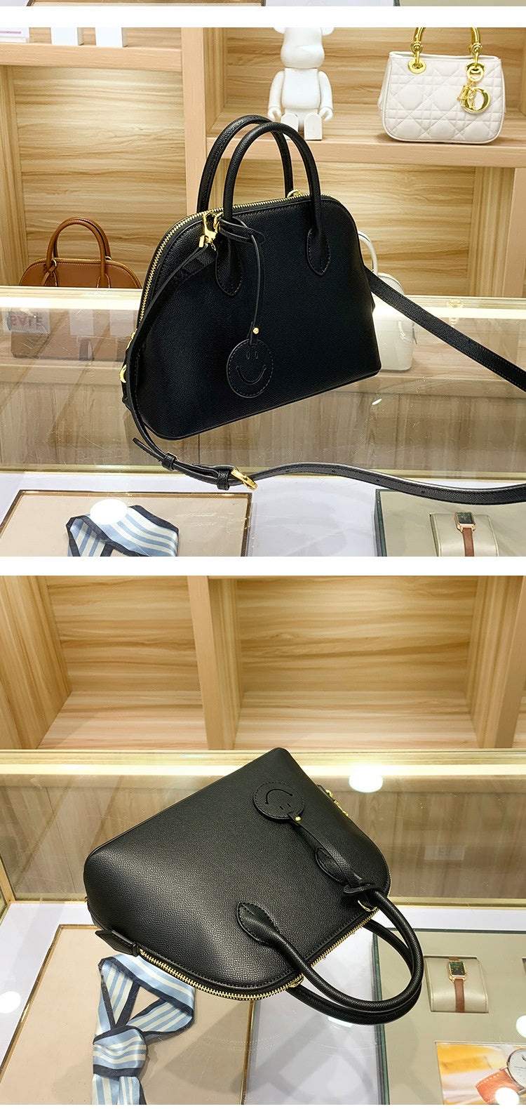 Light Luxury High-End Women's Semi-Handmade Elegant Bowling Shell 2025 New Genuine Leather Handheld Shoulder Crossbody Bag