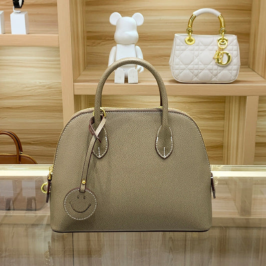 Light Luxury High-End Women's Semi-Handmade Elegant Bowling Shell 2025 New Genuine Leather Handheld Shoulder Crossbody Bag