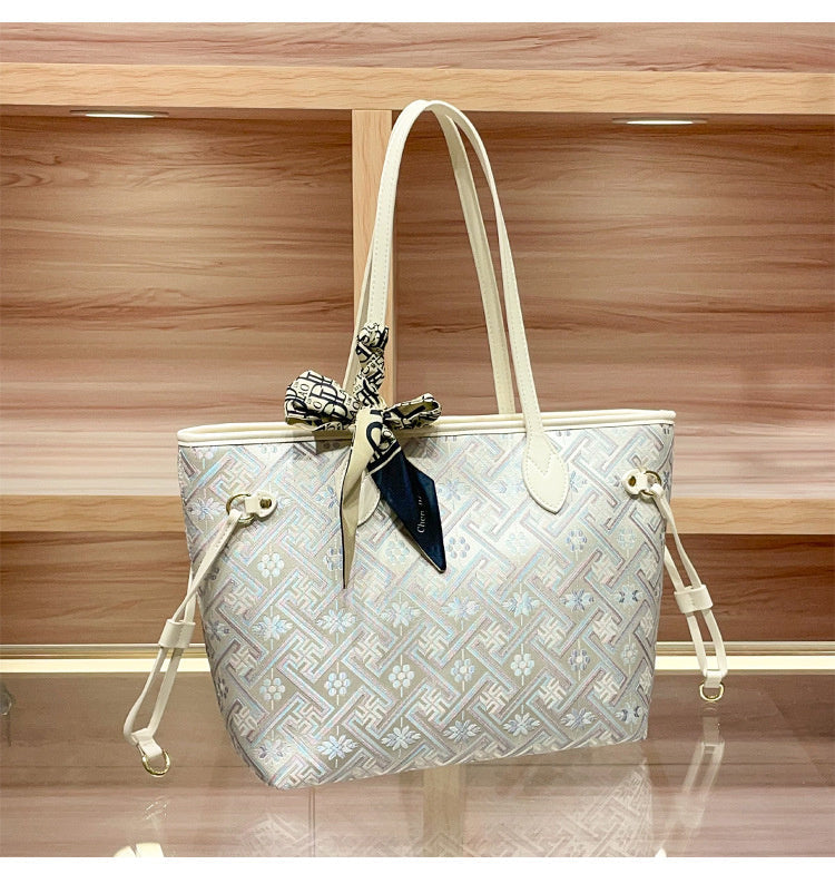 Commuting Large Capacity Tote 2026 Handbag New Chinese Style Brocade Shoulder Underarm Shopping Bag