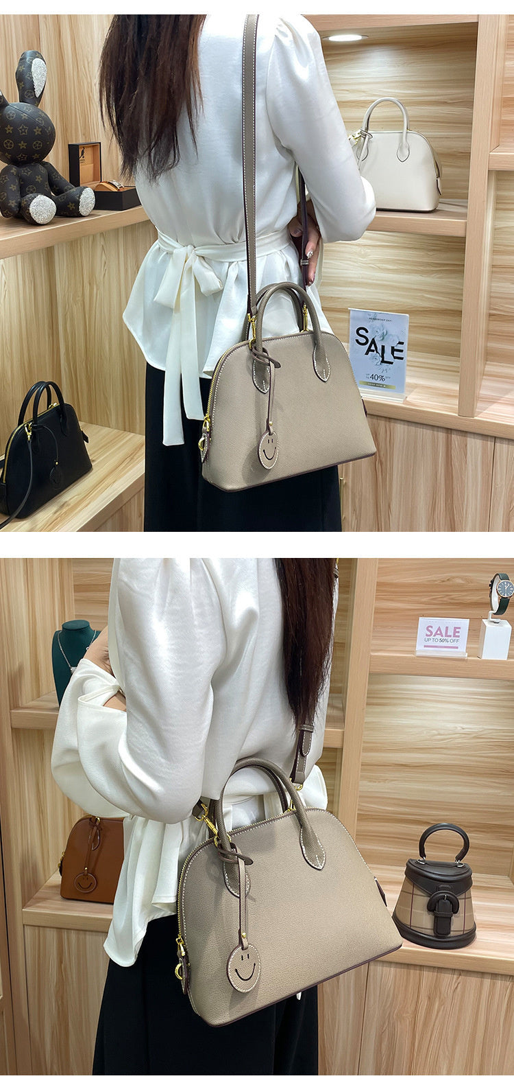 Light Luxury High-End Women's Semi-Handmade Elegant Bowling Shell 2025 New Genuine Leather Handheld Shoulder Crossbody Bag