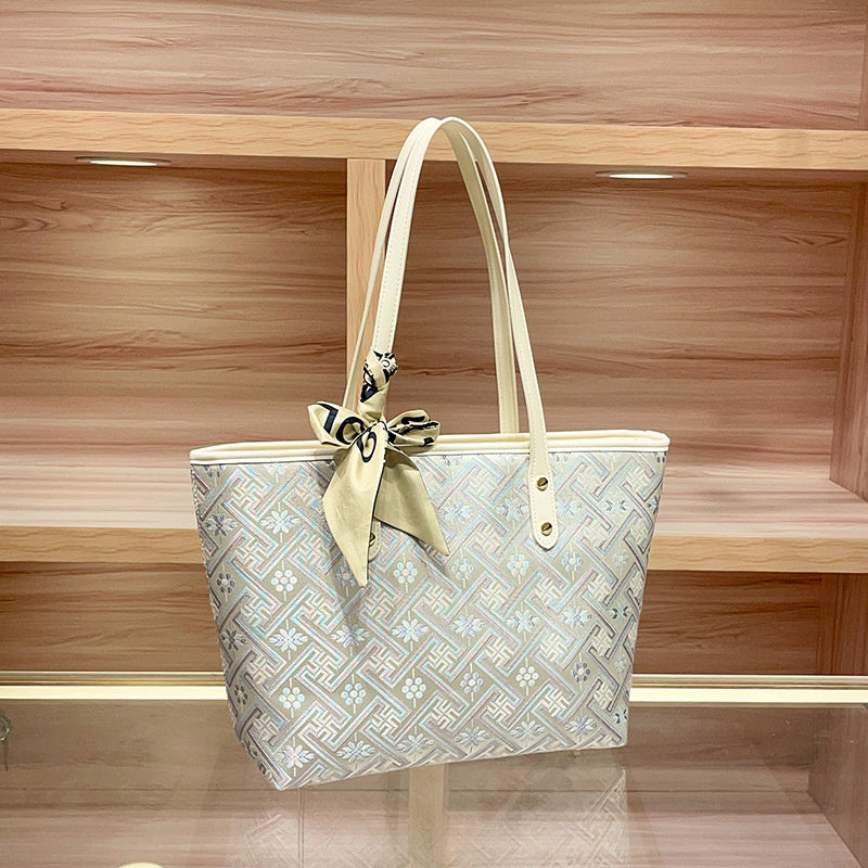 Commuting Large Capacity Tote 2026 Handbag New Chinese Style Brocade Shoulder Underarm Shopping Bag