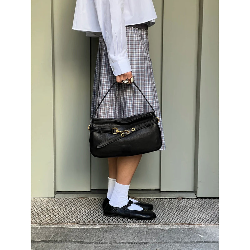 Miu Sheepskin Underarm Suede Commuter Vintage Handbag Shoulder Baguette High-Quality Texture Tote Bag