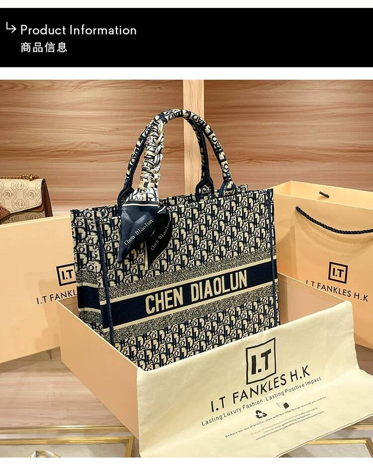 Handheld Tote for Women 2026 New Trendy Document Basket Embroidery High-end Large Capacity Commuting Shopping Bag