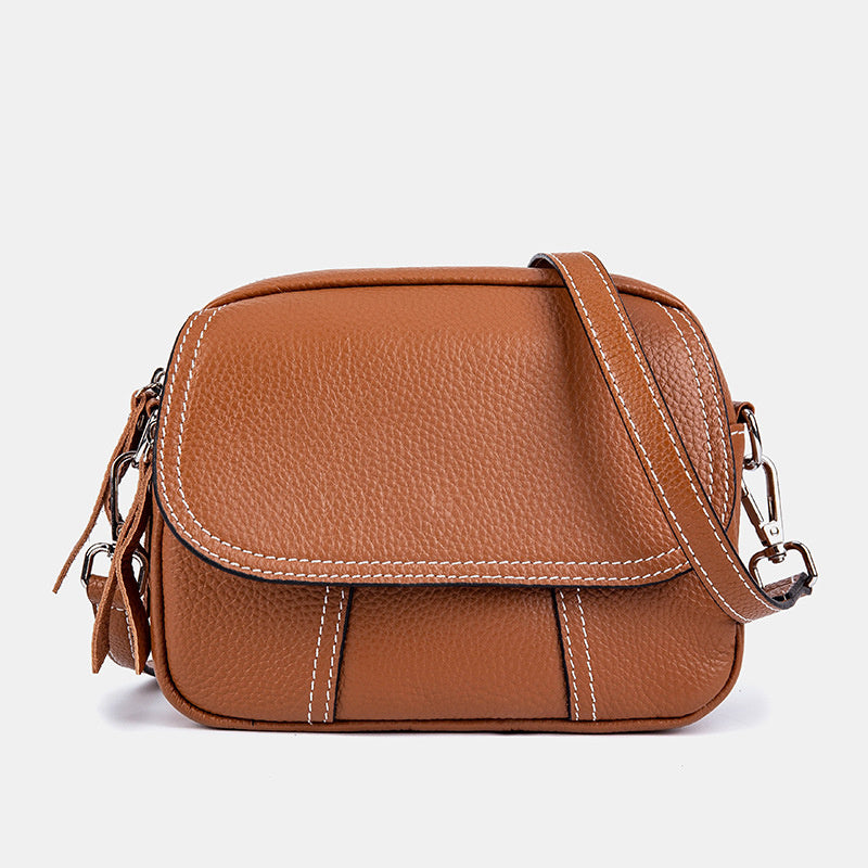 Genuine Leather Small Square for Women 2026 New First Layer Cowhide Large Capacity Wide Strap Single Shoulder High-end Crossbody Bag