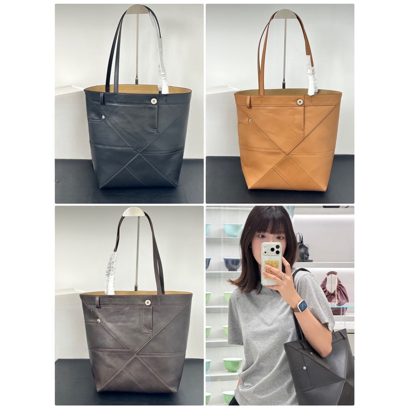 2026 Luojia New Top Layer Cowhide Foldable Geometric Large Capacity Genuine Leather Shoulder Fashion Tote Bag