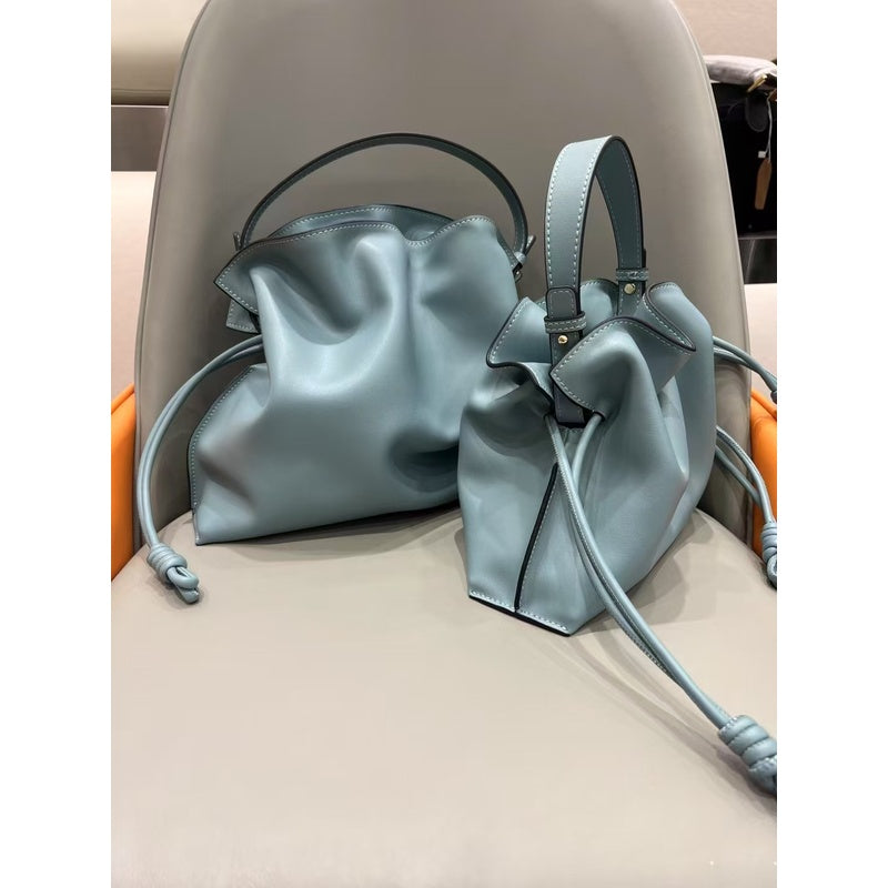 Luo's High-End Handheld Lucky Mini Small Bucket Drawstring Soft Genuine Leather Cloud Crossbody Women's Bag