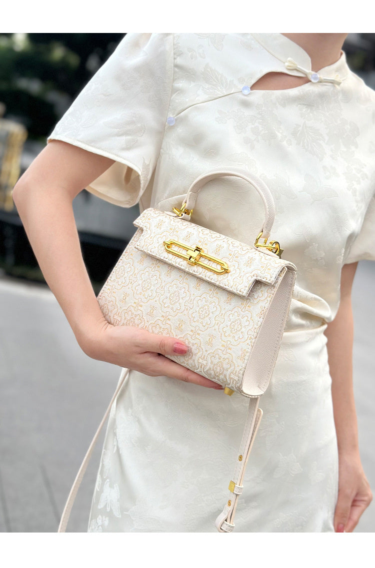High-End Brocade Handbag Kelly 2025 New Fashion Versatile Light Luxury Niche Single Shoulder Crossbody Commuter Women's Bag