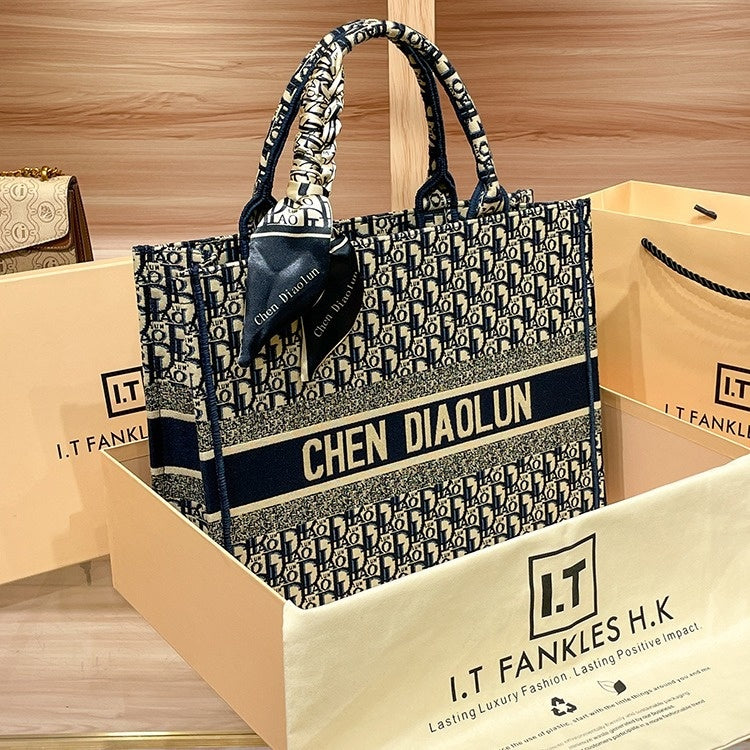 Handheld Tote for Women 2026 New Trendy Document Basket Embroidery High-end Large Capacity Commuting Shopping Bag