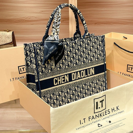 Handheld Tote for Women 2026 New Trendy Document Basket Embroidery High-end Large Capacity Commuting Shopping Bag