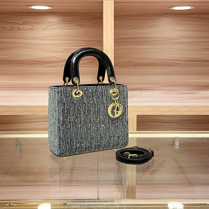 High-end Feel Foreign Trade Cross-border Handbag Princess Diana Style Women's 2025 New Trendy Color-blocking Niche Single Shoulder Crossbody Small Square Bag