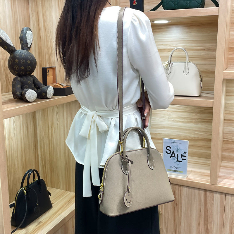 Light Luxury High-End Women's Semi-Handmade Elegant Bowling Shell 2025 New Genuine Leather Handheld Shoulder Crossbody Bag