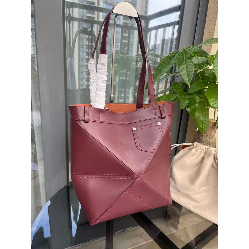 2026 Luojia New Top Layer Cowhide Foldable Geometric Large Capacity Genuine Leather Shoulder Fashion Tote Bag