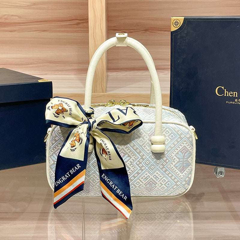Intangible Cultural Heritage Zhuang Brocade Chinese Style Bowling Women's 2026 New Boston Handheld Crossbody Small Bag
