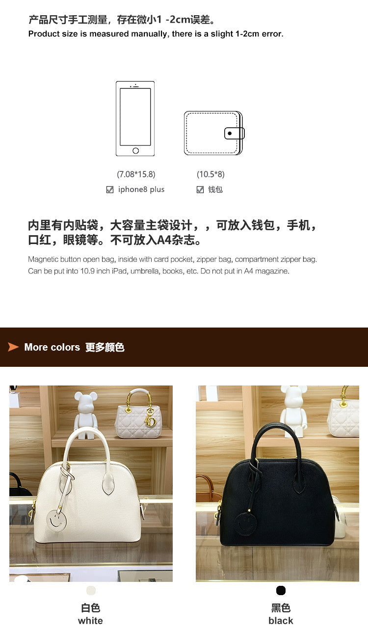 Light Luxury High-End Women's Semi-Handmade Elegant Bowling Shell 2025 New Genuine Leather Handheld Shoulder Crossbody Bag