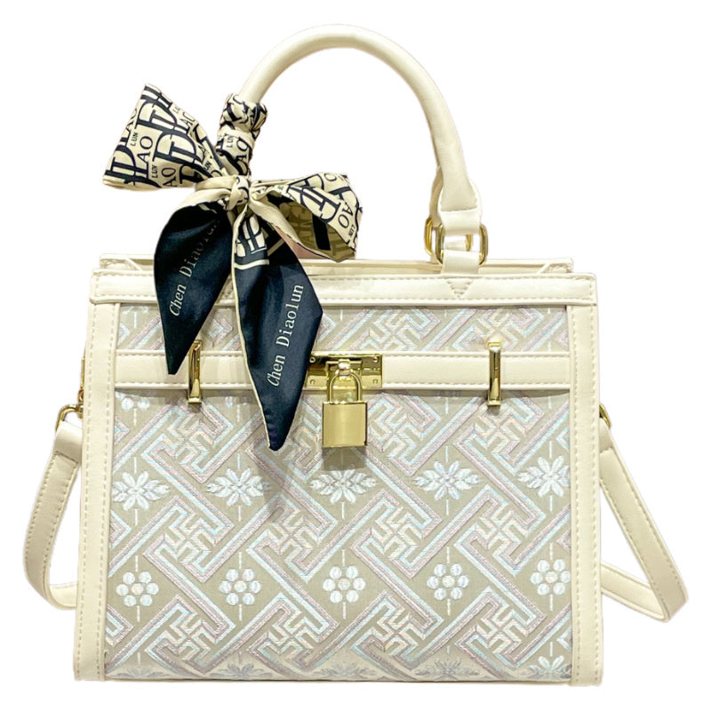 Elegant Chinese-style brocade tote large-capacity women's 2025 new Kelly bag, versatile handbag