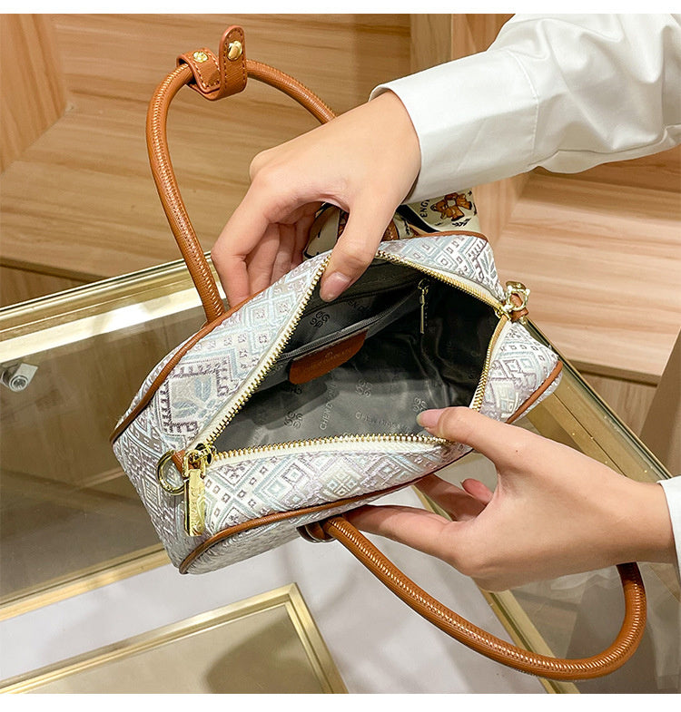 Intangible Cultural Heritage Zhuang Brocade Chinese Style Bowling Women's 2026 New Boston Handheld Crossbody Small Bag