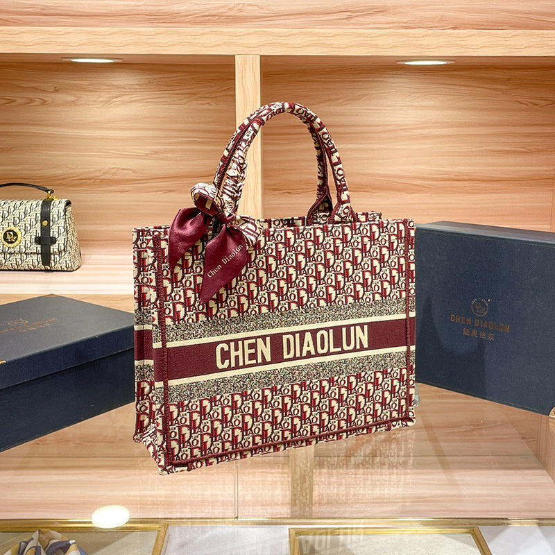 Handheld Tote for Women 2026 New Trendy Document Basket Embroidery High-end Large Capacity Commuting Shopping Bag