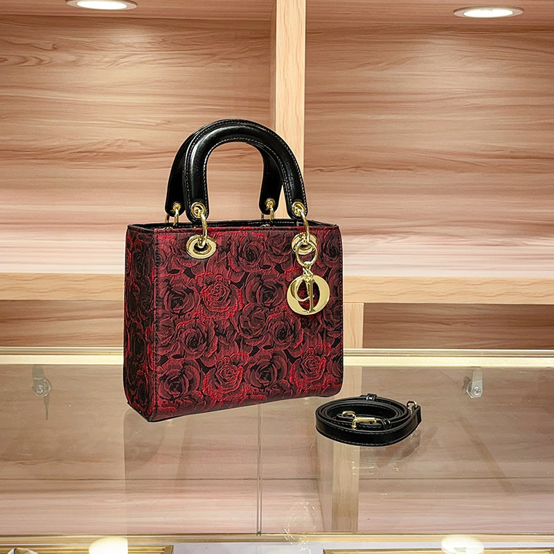 High-end Feel Foreign Trade Cross-border Handbag Princess Diana Style Women's 2025 New Trendy Color-blocking Niche Single Shoulder Crossbody Small Square Bag