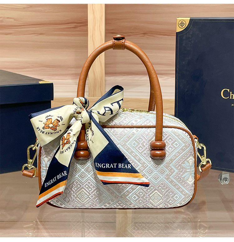 Intangible Cultural Heritage Zhuang Brocade Chinese Style Bowling Women's 2026 New Boston Handheld Crossbody Small Bag