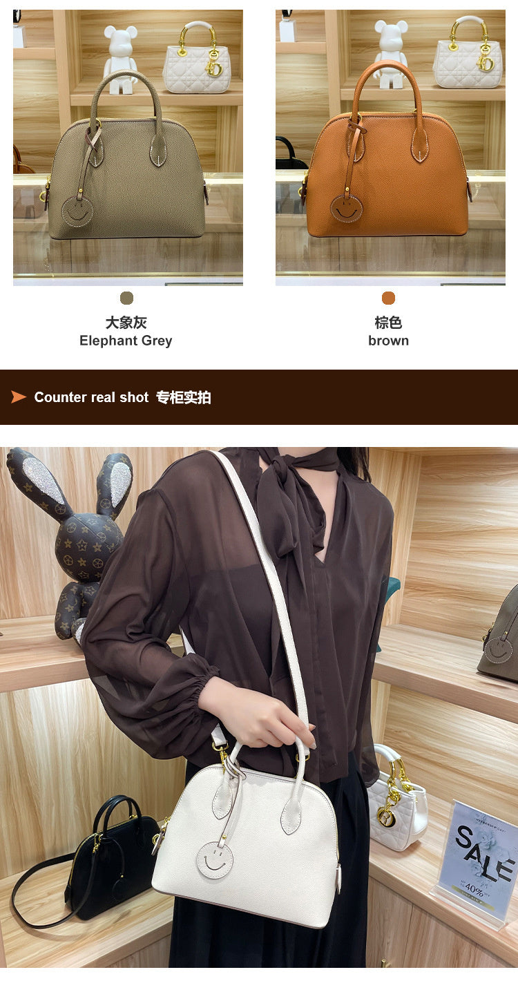 Light Luxury High-End Women's Semi-Handmade Elegant Bowling Shell 2025 New Genuine Leather Handheld Shoulder Crossbody Bag