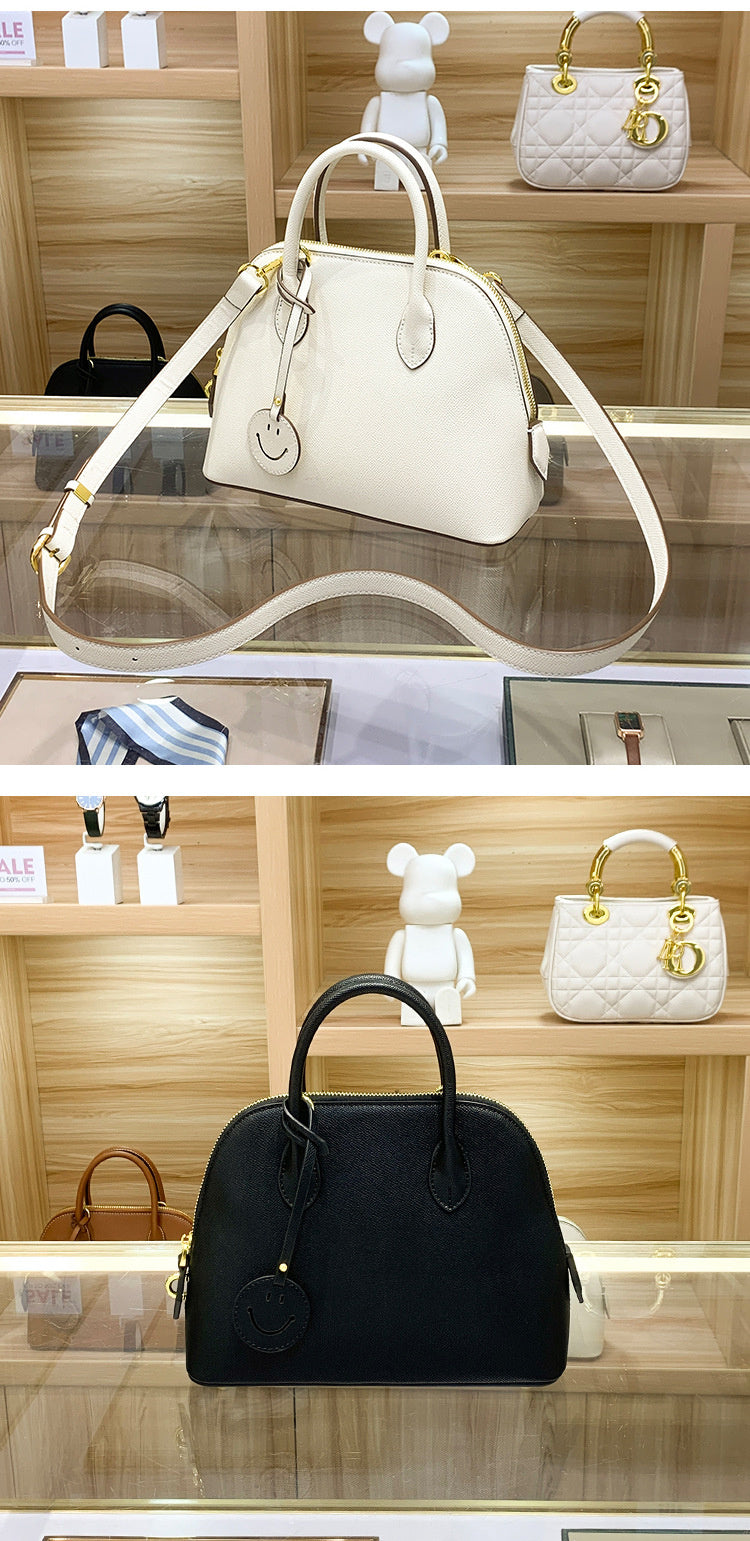 Light Luxury High-End Women's Semi-Handmade Elegant Bowling Shell 2025 New Genuine Leather Handheld Shoulder Crossbody Bag