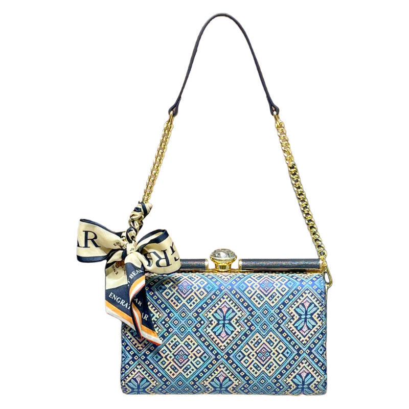 2026 New Model Diamond-Studded Box Embroidered Style Women's Chinese Single-Shoulder Underarm Evening Bag, Crossbody Bag