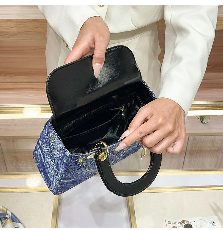 High-end Feel Foreign Trade Cross-border Handbag Princess Diana Style Women's 2025 New Trendy Color-blocking Niche Single Shoulder Crossbody Small Square Bag