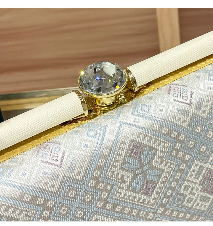 2026 New Model Diamond-Studded Box Embroidered Style Women's Chinese Single-Shoulder Underarm Evening Bag, Crossbody Bag