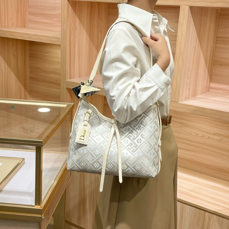 Hong Kong Genuine Leather Brocade Tote 2026 New Women's Popular High-end Large Capacity Shoulder Underarm Bag