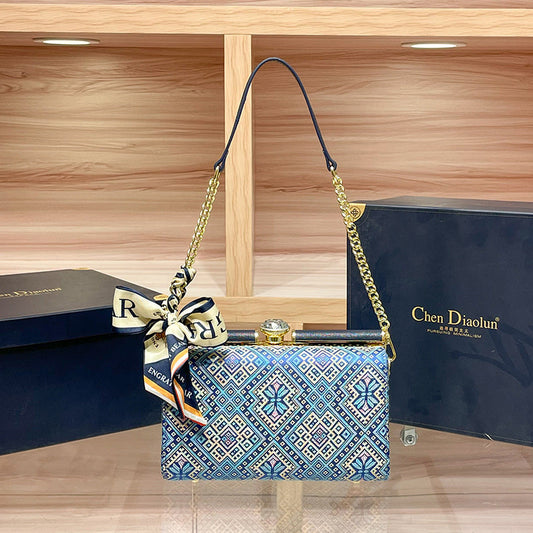 2026 New Model Diamond-Studded Box Embroidered Style Women's Chinese Single-Shoulder Underarm Evening Bag, Crossbody Bag