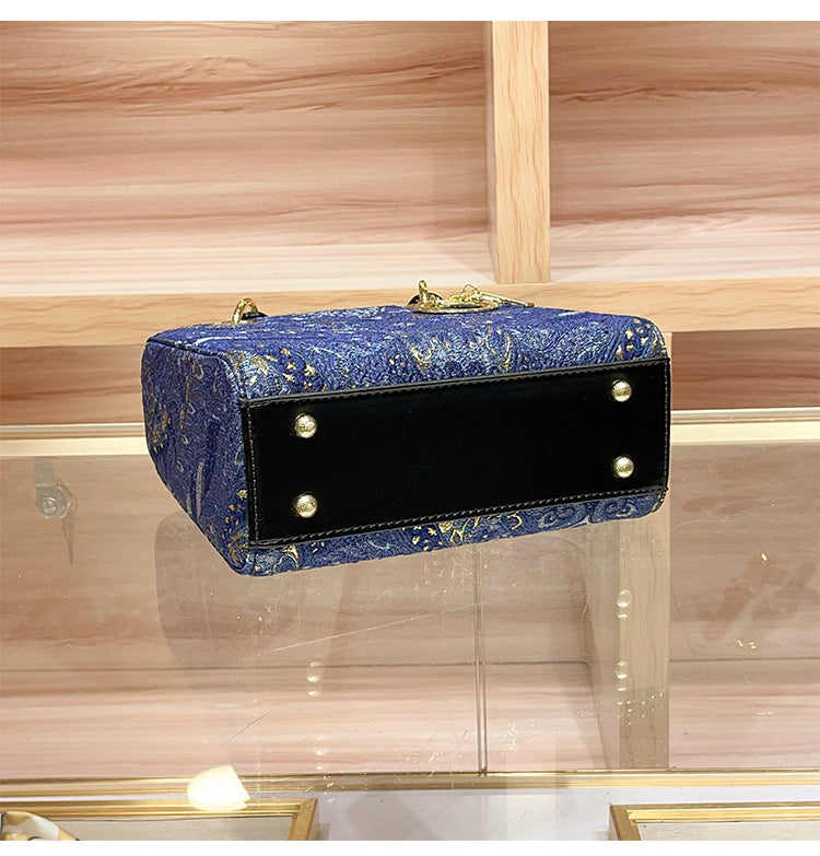 High-end Feel Foreign Trade Cross-border Handbag Princess Diana Style Women's 2025 New Trendy Color-blocking Niche Single Shoulder Crossbody Small Square Bag