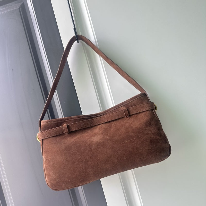 Miu Sheepskin Underarm Suede Commuter Vintage Handbag Shoulder Baguette High-Quality Texture Tote Bag