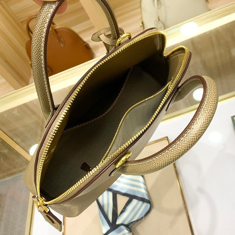 Light Luxury High-End Women's Semi-Handmade Elegant Bowling Shell 2025 New Genuine Leather Handheld Shoulder Crossbody Bag