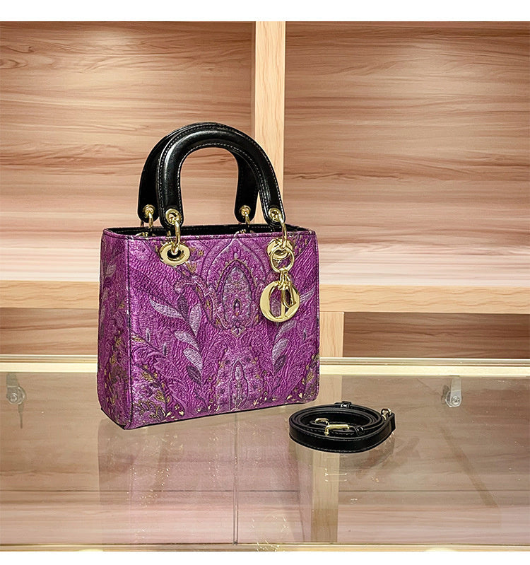 High-end Feel Foreign Trade Cross-border Handbag Princess Diana Style Women's 2025 New Trendy Color-blocking Niche Single Shoulder Crossbody Small Square Bag